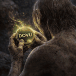 DOVU crypto meme featuring a character holding a glowing DOVU coin and saying my precious inspired by classic movie scene