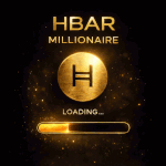 Hedera HBAR millionaire loading meme with gold coin and animated crypto wealth progress bar