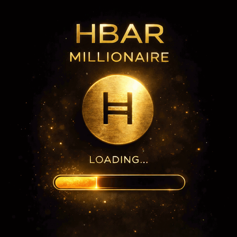 Hedera HBAR millionaire loading meme with gold coin and animated crypto wealth progress bar