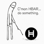 Hedera HBAR do something meme animated GIF of stick figure tapping coin before rocket launch