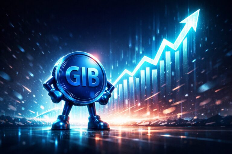 GIB (GIB) meme coin price prediction 2026–2027 with bullish growth chart and futuristic rising market visualization