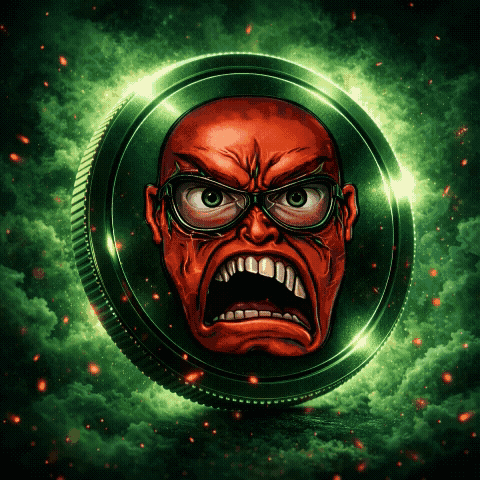 GripeCoin Hedera meme coin GRIPE token with red face surrounded by thick green smoke and glowing embers