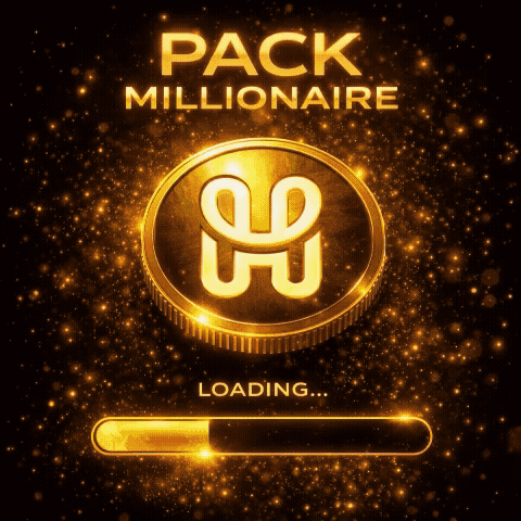 HashPack PACK millionaire loading meme with gold coin and glowing progress bar animation