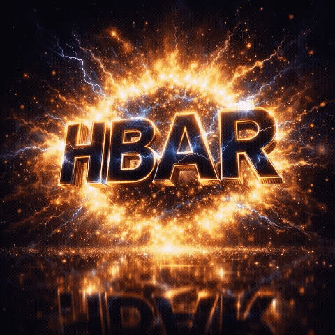 Cinematic Hedera (HBAR) crypto animation with glowing HBAR text surrounded by explosive energy and lightning effects in a high-contrast scene