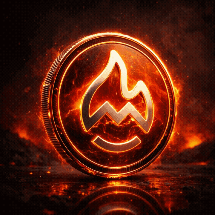 Magma Finance MAGMA 3D coin logo animation with fiery glowing effects on a dark background, representing Sui DeFi liquidity protocol