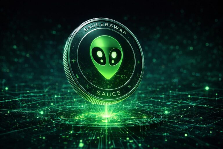 SaucerSwap SAUCE token concept render representing the Hedera DeFi ecosystem