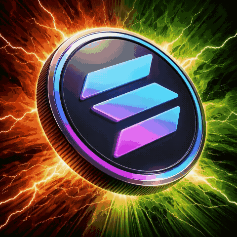 This Solana (SOL) coin animation is available for download in both GIF and MP4 formats, designed for high-quality crypto visuals. Use this cinematic 3D render to enhance your content and share across platforms.
