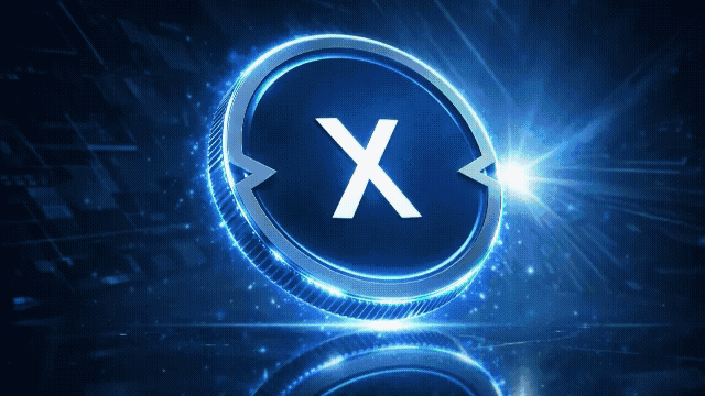 XDC Network XDC futuristic coin animation with glowing blue energy and reflective surface in 1280x720